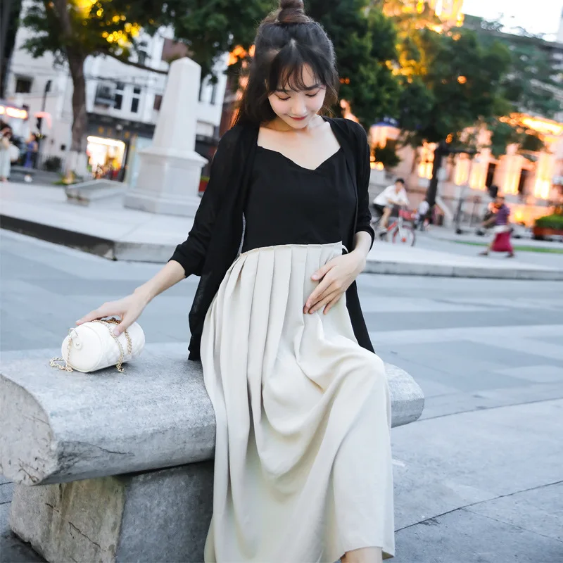 

Maternity Clothes 2019 Tops New Style Fashion Large Size Maternity Dress Sweet Large Size Slimming Dress Two-Piece Set Fashion