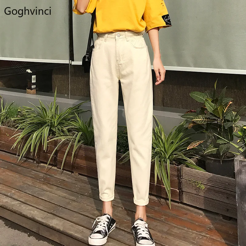 

Jean Women Solid Simple All Match Zipper Full Length Womens High Waist Jeans Korean Style New Fashion Casual Daily Chic Trousers