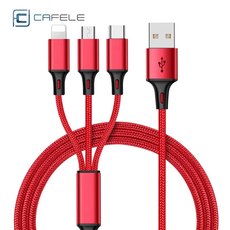 

Cafele USB 3 In 1 Cable 1.2M Type-c Usb Micro Cables For IPhonex Xs Max Xiaomi Mi9 M8 Redmi Note 7 Hua Wei Glory Samsung Oppo