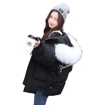 

2019 Winter Pikes coat Women Bread Cotton jacket Mid-Long Cotton Padded Loose Thickening Hood Fur Collar Outerwear Female AA101