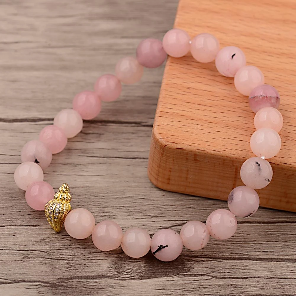Pulsera de femenino para mujer, piedras de cristal de color rosa Natural, forma de concha, decoración de circón de cuatro colores de lujo, de México Tailandia|Pulseras de hilo| - AliExpress