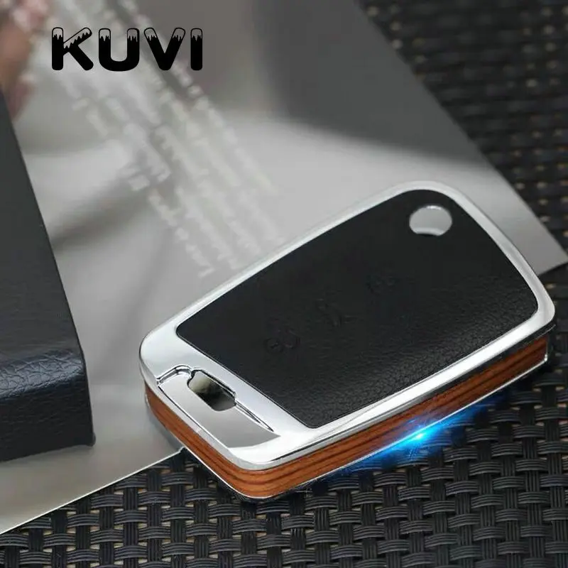 

Alloy Leather Wood Key Cover Case For Volkswagen for VW TIGUAN Golf for Skoda Octavia Car Shell Key Protection Accessorise