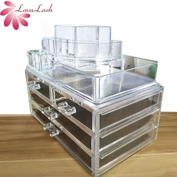 

Eyelash extension glue tool box Large Capacity Makeup Box Transparent Acrylic Desktop Cosmetic Storage Finishing Lipstick Stand
