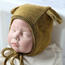 Осенняя детская шапочка из хлопка для маленьких девочек, шапка с ушками, шапочка для новорожденного принцессы, винтажная шапка с наушниками для малышей 0-12 месяцев