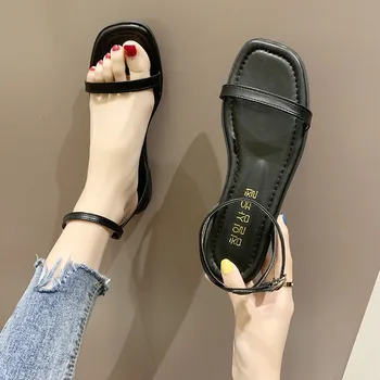

Female Sandal Flat Sandals Buckle Strap Black Shoes For Women 2020 Summer All-Match Clear Heels Ladies Flower Beige Comfort