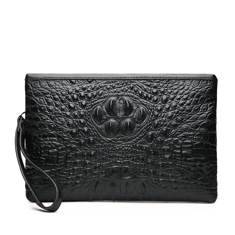 

Full-grain Leather Handbag Men's Crocodile Pattern Youth Business Envelope Carrying Clutch Bag Cool Wallet Men's Bag Leather Bag