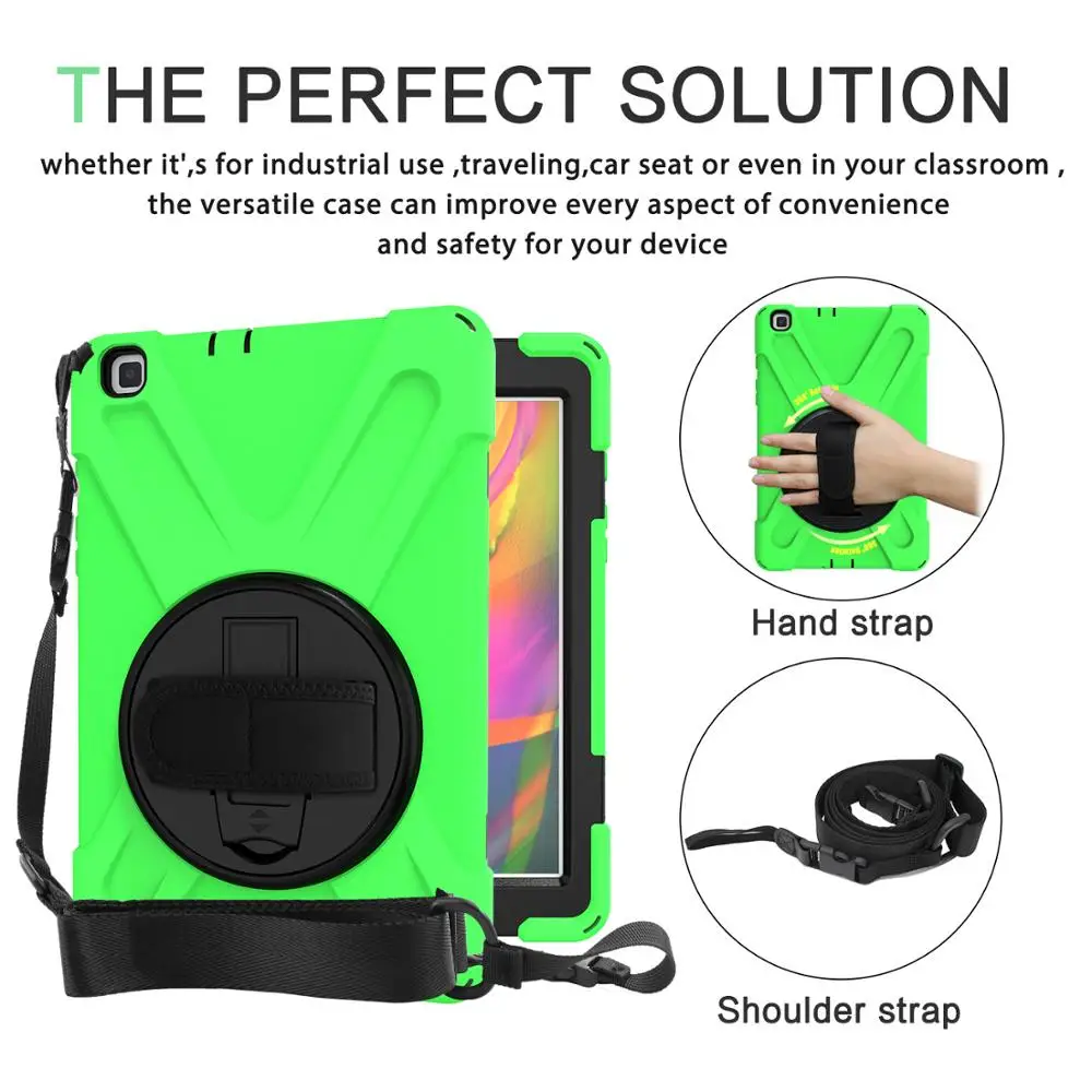 With shoulder strap Для samsung Galaxy Tab A 8,0 T290 SM-T290 SM-T295, детский силиконовый чехол-подставка из поликарбоната с ручными/плечевыми лямками+ чехол - Цвет: With shoulder strap