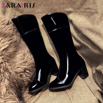 

SaraIris Fashion Metallic mid-calf Boots Women Autumn Brand High Heels Boots Ladies Patchwork Shoes