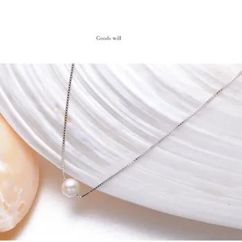

Freshwater Pearl Pendant Necklace S925 Pink Single Pearl Pendant Chain Round Glare Simple Jewelry For Girlfriend Gift