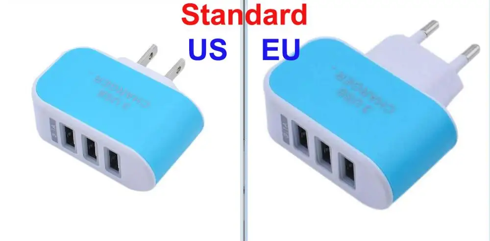 EU/US стандартный штепсельная зарядная станция 3 usb порта дорожный адаптер многопортовый разъем зарядное устройство s Прямая поставка светодиодный индикация - Цвет: Blue