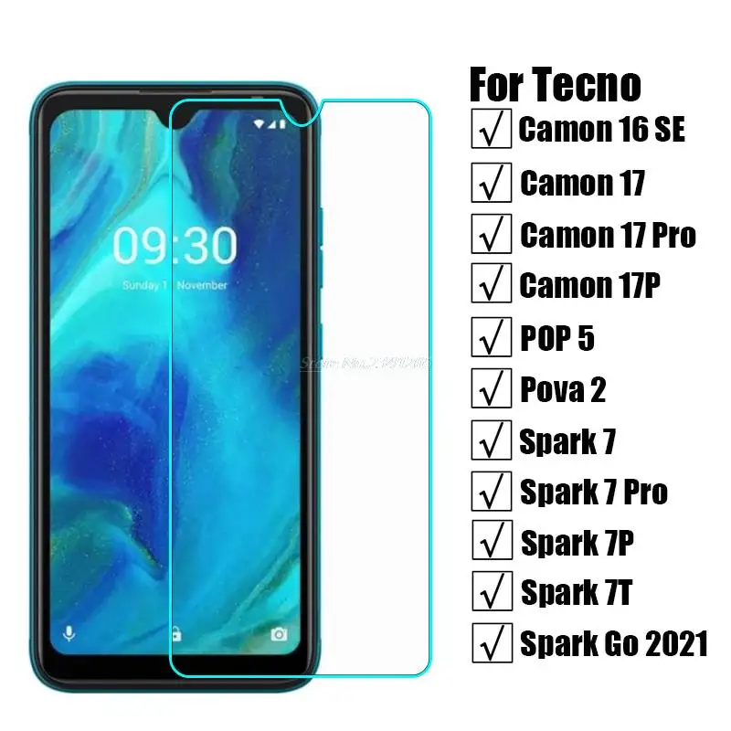 Vetro 2-1Pc Per Tecno Pop 5 Pova 2 Proteggi Schermo Spark 7Pro 7P T Go 2021 Vetro Temperato Su Tecno Camon 18 16 Se 17P Pro Vidro