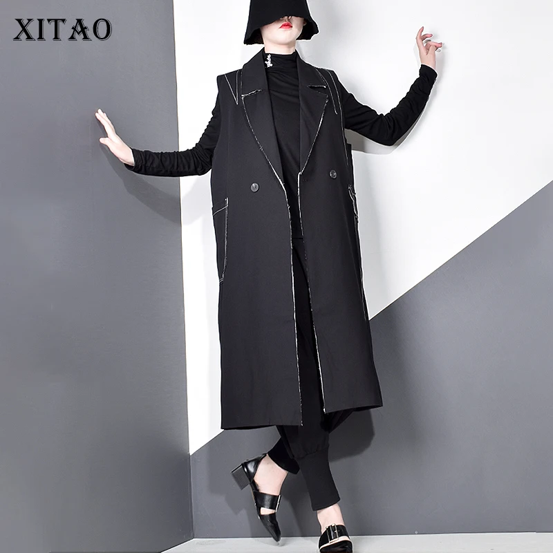 

XITAO Striped Button Split Back Vests Women Casual 2020 Autumn Trend Fashion New Turn Down Collar Sleeveless Pocket XJ4931