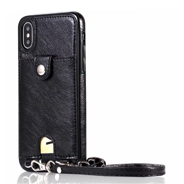 Горячая сумка через плечо PU кожаный чехол для iPhone Xs Max XR X 6 7 8 Plus Чехол-Бумажник для телефона с отделениями для карт чехол с плечевым ремнем веревка