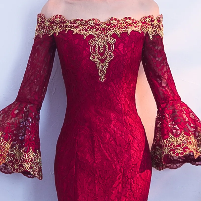 Вельветовое платье с расклешенными рукавами, Qipao, женское платье русалки, вечернее платье с вырезом лодочкой, сексуальные роскошные свадебные платья для невесты, халат De Soiree