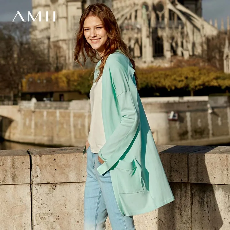 

Amii Minimalism Spring Solid Knit Coat Women Causal Loose Cardigan 11930012