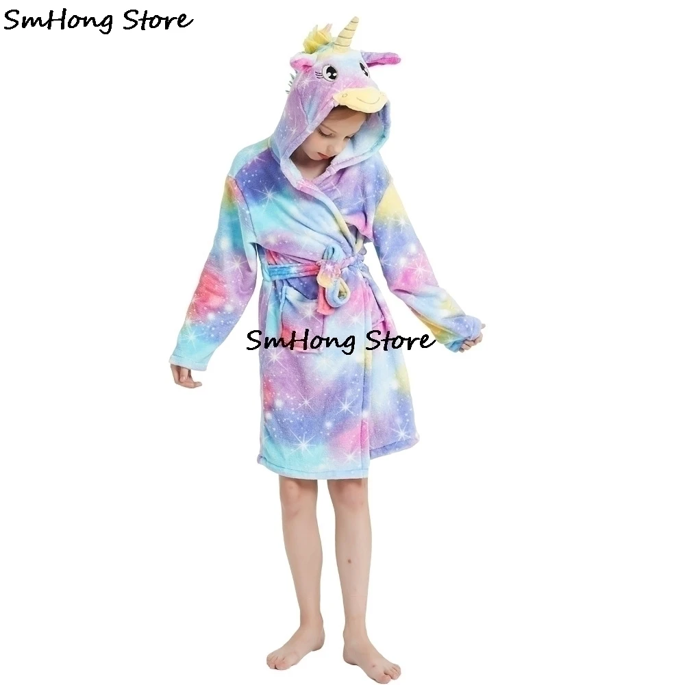 Kigurumi Children Bathrobe Baby Bath Robe Animal Rainbow Unicorn Hooded Bathrobes For Boys Girl Pyjamas Nightgown Kids Sleepwear sleepwear for boy