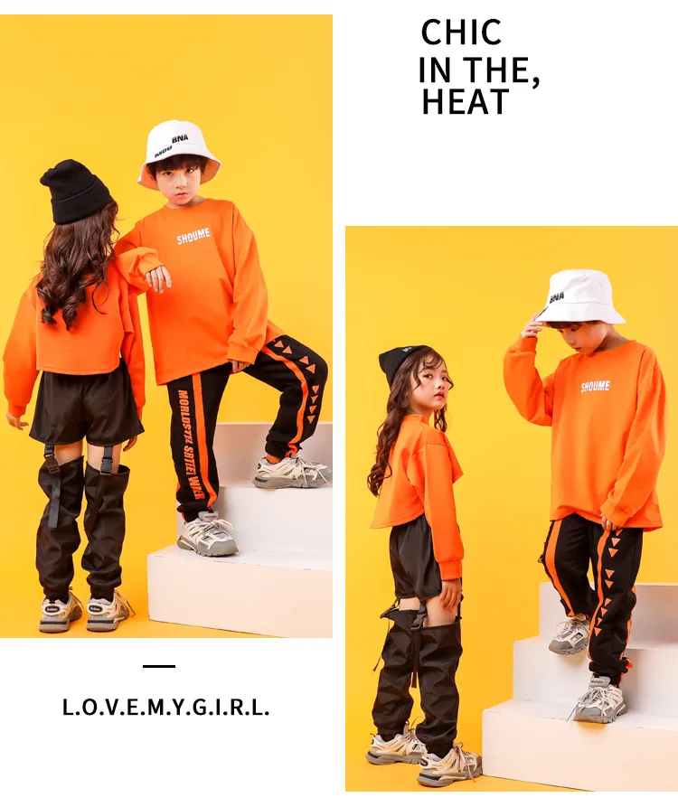 Kid Cropped Sweatshirt Shirt Jogger Pants Hip Hop Clothing Clothes Jazz Dance Costume for Girls Boys Ballroom Dancing Streetwear (1)