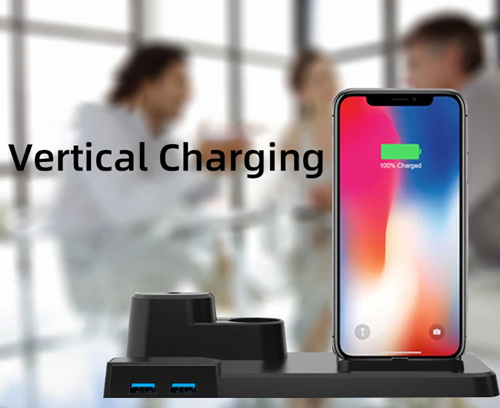 3 in 1 Qi Fast Wireless Charger For iPhone Samsung Wireless Charging Dock Station For Airpods Apple Watch Fast Charger USB Ports apple charging pad
