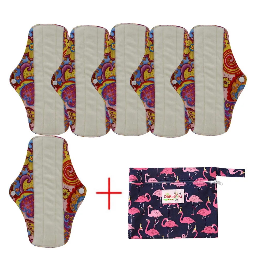 6 шт. тканевые прокладки для мам+ 1 Мини влажный мешок из бамбукового хлопка, женские гигиенические прокладки для салфеток, водонепроницаемые гигиенические прокладки для женщин, менструальные прокладки - Цвет: 05