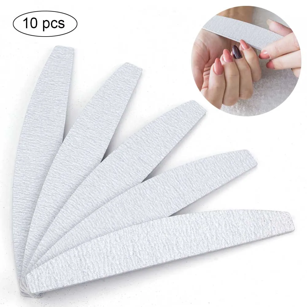 

10pcs Nail Files Manicure 100/180 Strong Thick Sandpaper Sanding Nail File Buffing Double-sided Cuticle Grey Boat Nail Care Tool