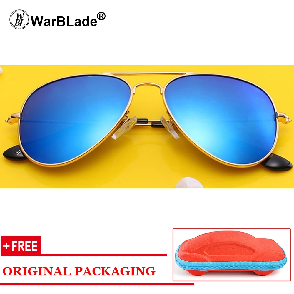 WarBLade Fashion Baby Kids Polarized Sunglasses Pilot Style Children Boys Girls Sun Glasses UV400 Protection Oculos De Sol Gafas - Цвет линз: gold blue Red case