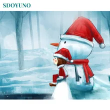 SDOYUNO, 60X75 см, краска по номерам, снеговик и девочка, краска по номерам, Рождественский пейзаж на холсте, настенная живопись, Безрамная, сделай сам