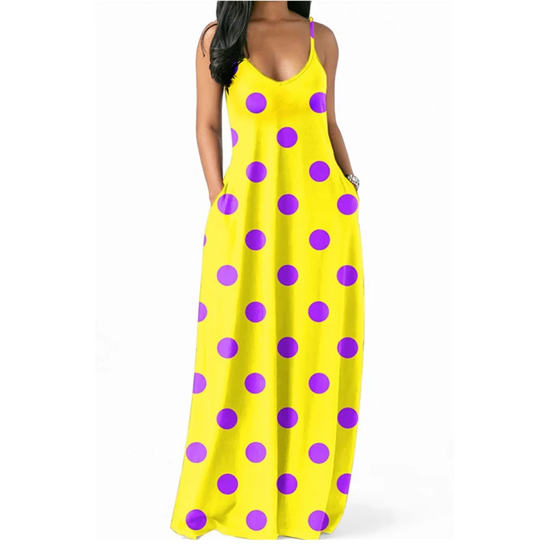 Polka Dot Dress Women Sexy V-Neck Long Summer Beach Dress Loose Fashion Party Ladies Maxi Dresses Women Clothes DR1882 (5)