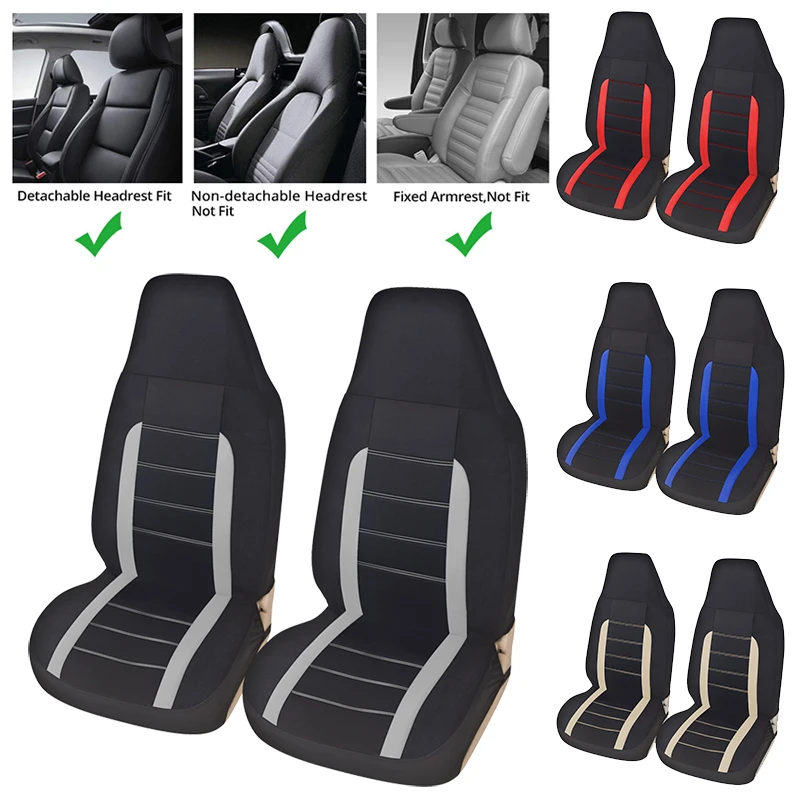 Black/Gray 4PCS AUTOYOUTH Tire Track Detail Front Bucket Seat Covers Car Interior Accessories Universal Fit 