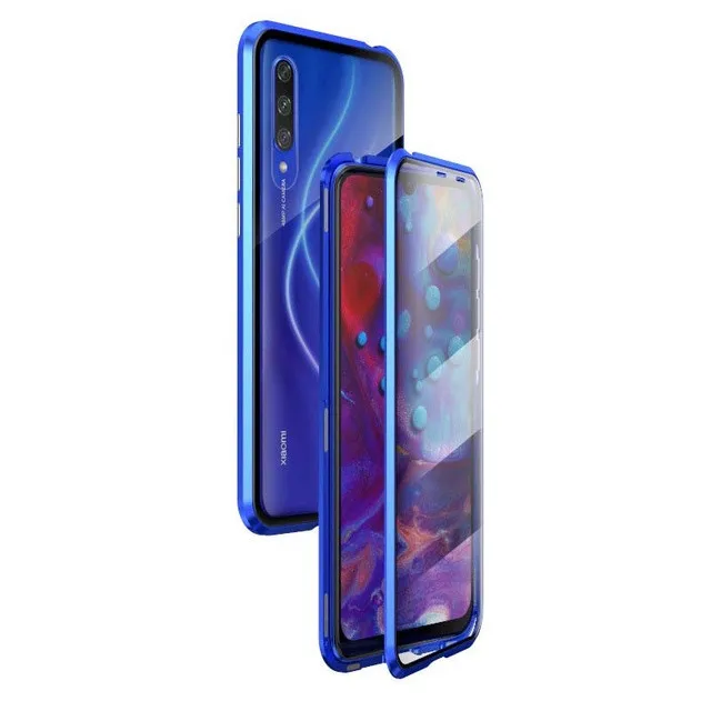 Blue Модный чехол для Xiaomi cc9 чехол с двойным стекло в рамке Магнитный король крышка чехол для Xiaomi cc9 Магнитный все включено чехол - Цвет: Blue