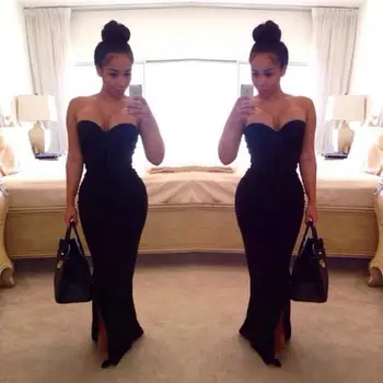 

2016 Sweetheart Black Mermaid Evening Dress Zipper Back Floor Length Split Front/Side Formal Dresses Party Prom Gowns