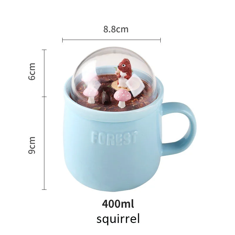 squirre l Креативная кружка с животным лесом, микро-пейзаж, банка для молока, чая, кофе, кружка, высокая емкость, офисные керамические чашки, красивые подарки, 400 мл - Цвет: squirre l
