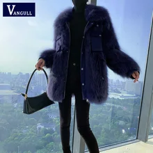 Vangull/Новинка; фиолетовое пальто из искусственного меха; толстая свободная теплая меховая куртка; модная верхняя одежда; Элегантное зимнее пальто с искусственным воротником