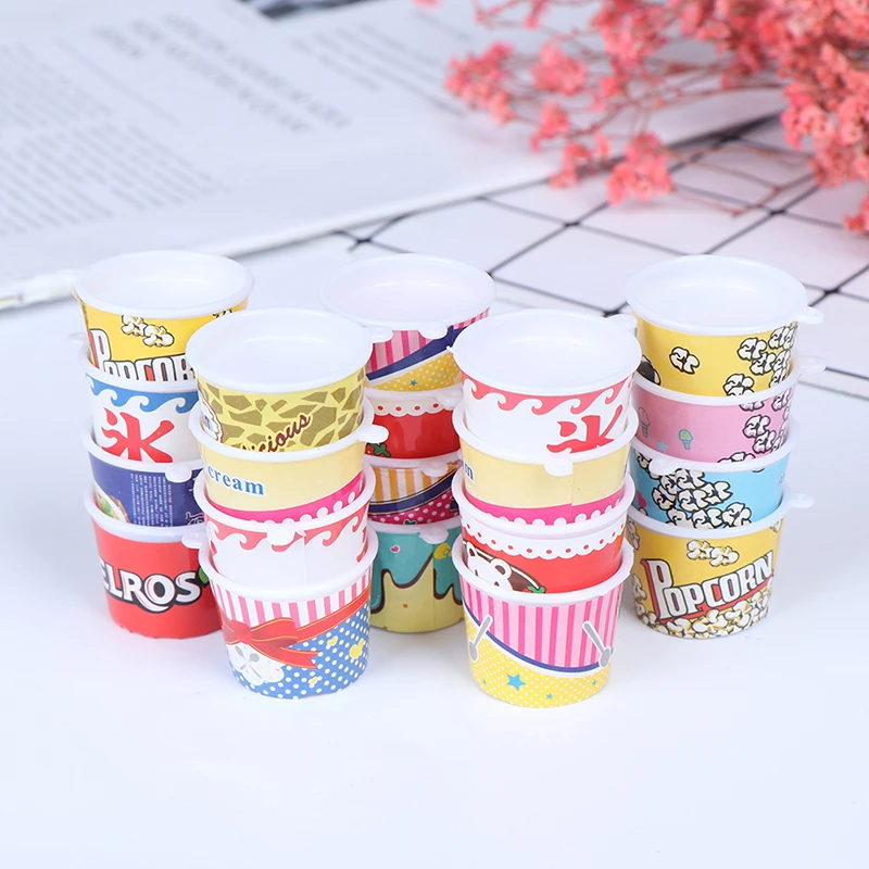

4PCS/Set Mini Miniature Drink Ice Cream Cup Kitchenware Model Kids Colorful Plastic Pretend Play Toys DIY Doll Accessories