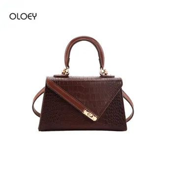 

OLOEY New fashion shoulder bag Crocodile pattern handbag Stone pattern messenger bag Small square bag cross body bag woman