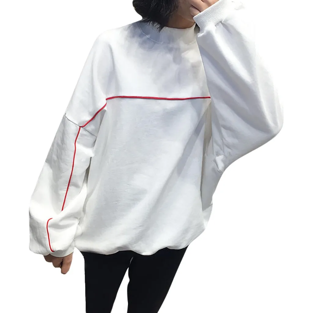 

harajuku vintage korean Women Top O-Neck High Collar Casual Sweatshirt Long Sleeve Casual Loose poleras mujer de moda 2019