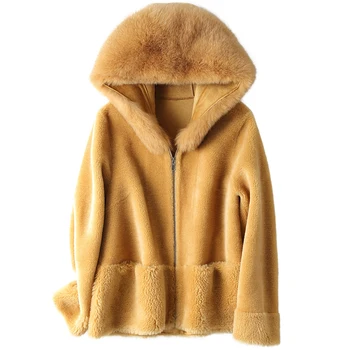 

Real Fur Coat Female Vintage Sheep Shearing Jacket Clothes Women Korean Winter Fox Fur Collar 100% Wool Coats Clothes Hiver 1915