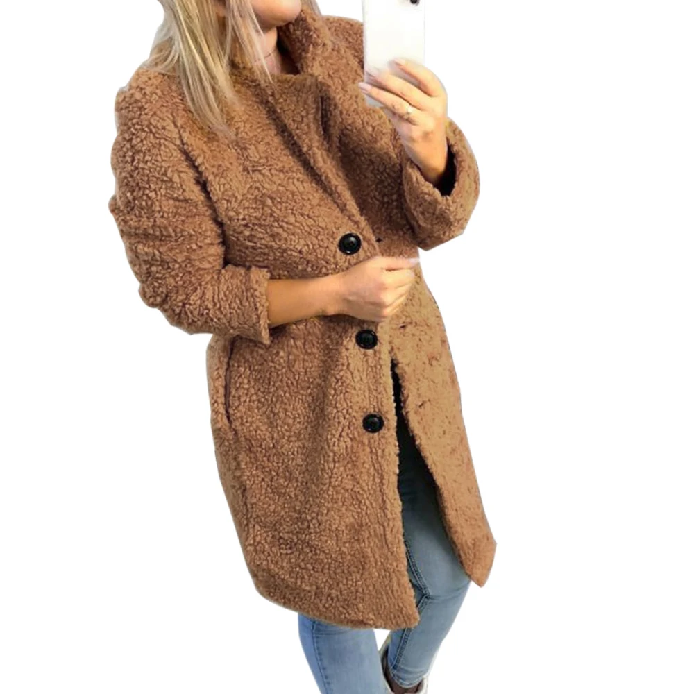 

CALOFE 2019 Autumn New Fashion Women's Long Sleeve Lapel Faux Coat Warm Winter Long Sleeve Solid Jacket Casual Female Vestido