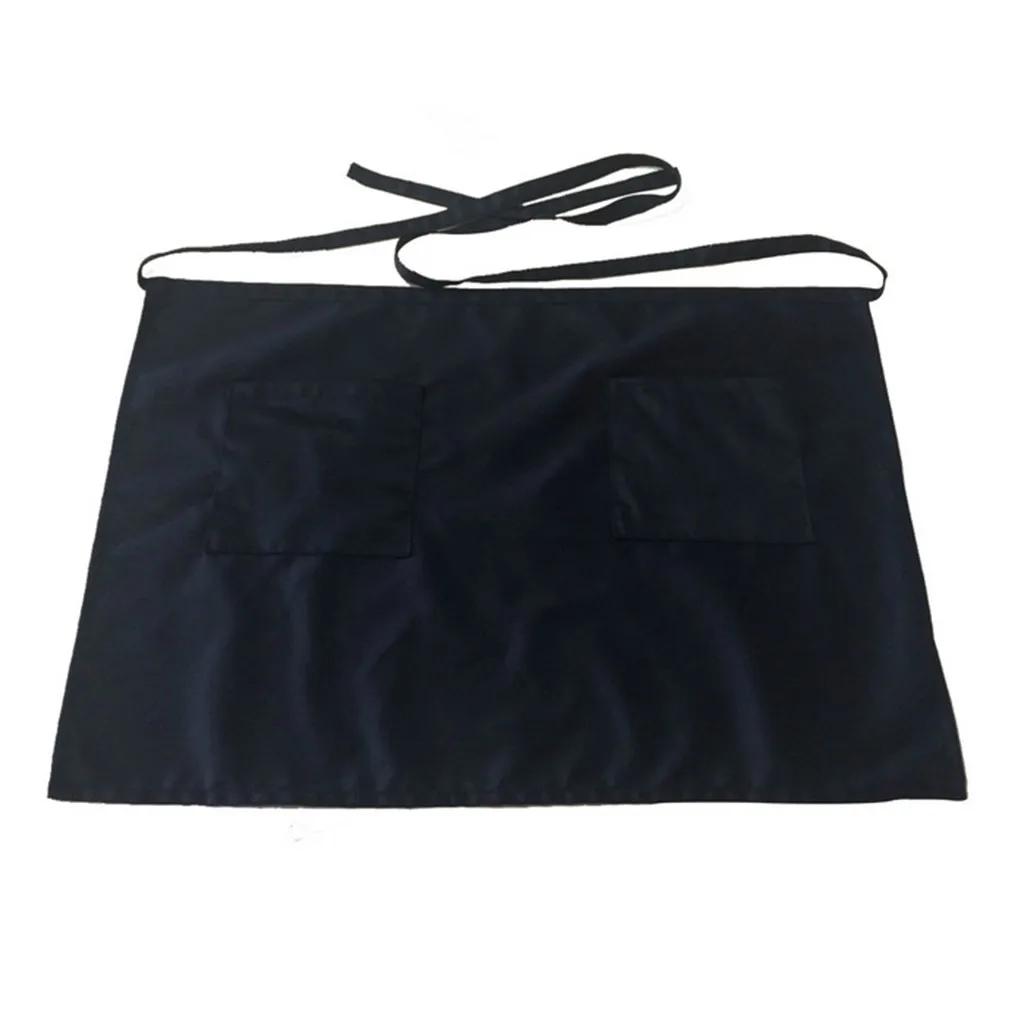 2 Pockets Waist Black Women Apron Waitresses Aprons Kitchen Half Apron New 2020 Brown Baking Waiter Apron Женский фартук #D