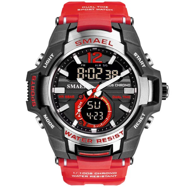 Red SMAEL мужские спортивные часы водонепроницаемые 50 м наручные часы Relogio masculino Militar мужские часы цифровые военные армейские 1805 - Цвет: Red