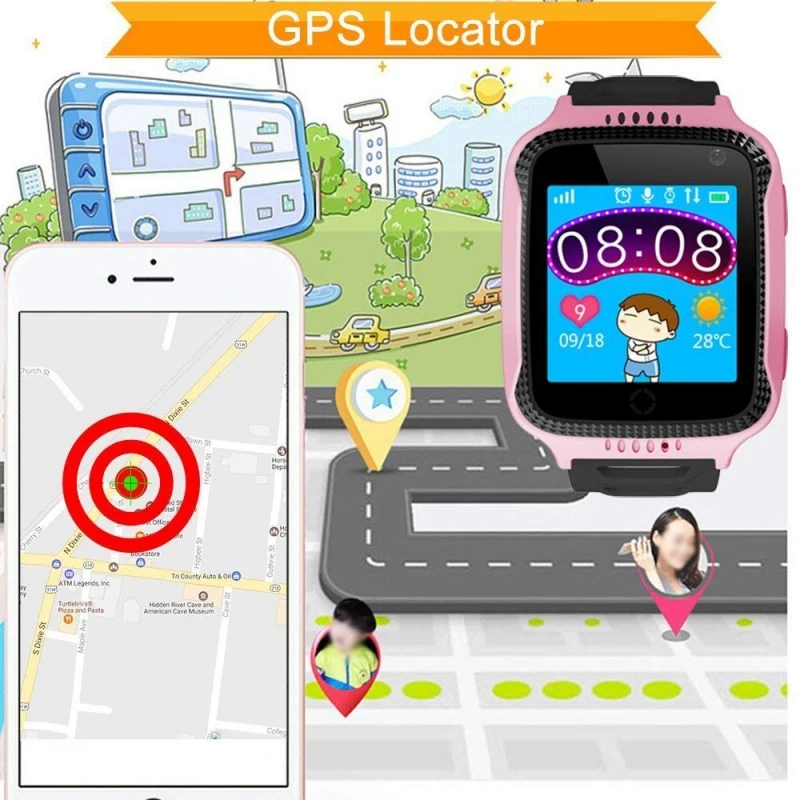  Kid Safe Uhr Mit Taschenlampe und Kamera SIM Anrufe Kind GPS Smart Uhr Anti-verloren SOS Standort T