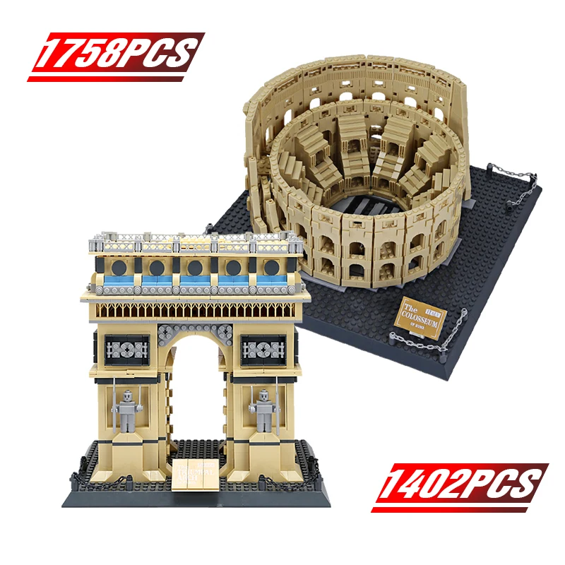 

2020 City Landmark Building Blocks Compatible LegoING Architecture Triumphal Arch Colosseum Children Assemble Bricks Toys