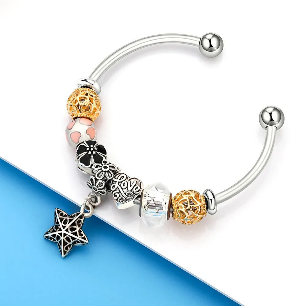 stainless steel bangle bracelet with charms -800