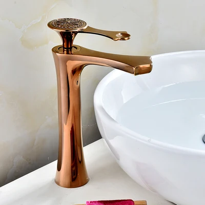 rose gold tall Смесители для ванной бассейна горячей и холодной латуни смеситель для раковины с одной ручкой бортике Белый/хром/золото - Цвет: rose gold tall