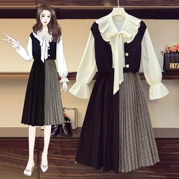 

COIGARSAM 4XL Plus Size Knitting Women Skirt Spring A Three-piece Skirts 3 Jia3 9313