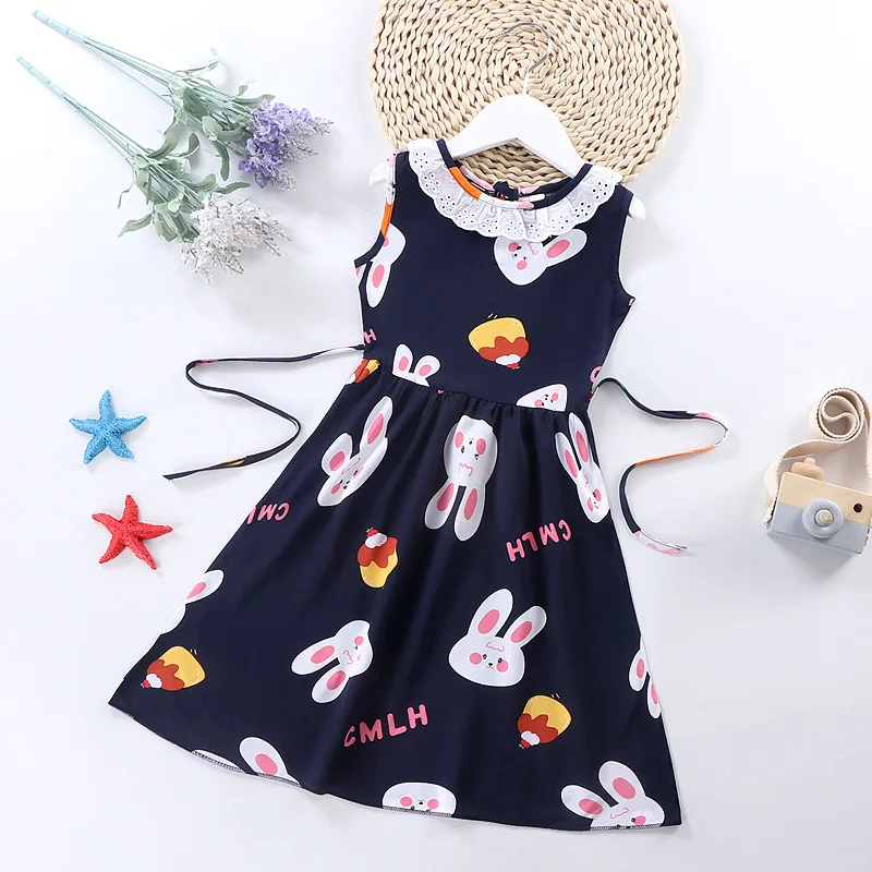 

2022 Summer Girls Floral Dress Sling Ruffles Bohemian Beach Princess Dresses for Girl Clothing 2-10 Years Childrens Clothes