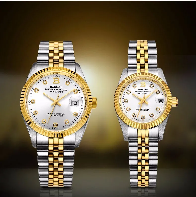 Оригинальные 5 цветов люксовый бренд автоматические механические часы для мужчин часы Бингер серебро Нержавеющая сталь Группа 3ATM