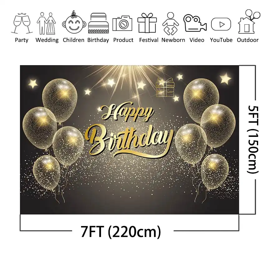 Noir Et Or Ballons Joyeux Anniversaire Fete Decoration Photo Fond Adulte Anniversaire Bal Fete Banniere Fournitures Personnalisees Aliexpress