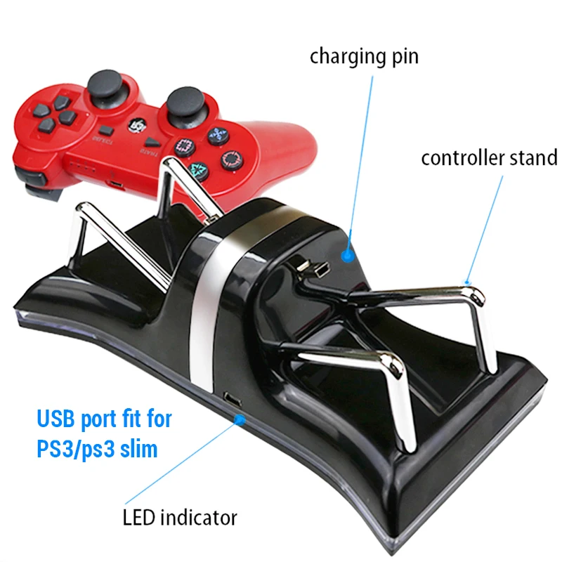USB двойная зарядная док-станция для PS3 контроллер зарядная док-станция Подставка для sony playstation 3 со Светодиодный индикатор для PS3 PS3 тонкий джойстик