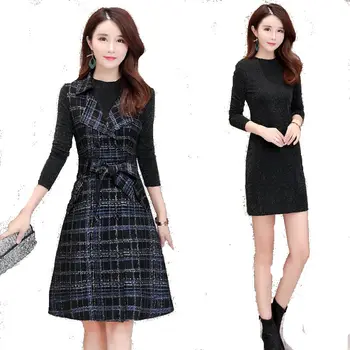

Two-piece set Plaid Printed dress outfits female Spring And autumn 2020 new women's fashion goddess slim elegant suit dress