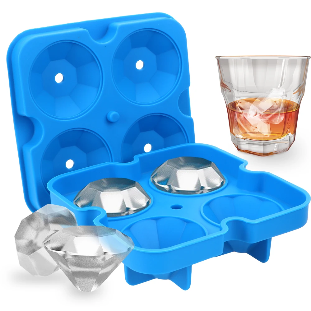 SKYCARPER Round Ice Mold,Creative Diamond Ice Cube Tray Box,DIY Ice Cream Mould with Lid,Kitchen Bar Tools for Cold Drink,2Pcs,Blue